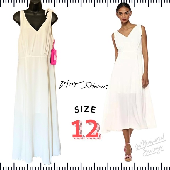 Betsey Johnson [Size 12 - NWT] White Pebble Crepe Shoulder Tie Midi Dress - Picture 1 of 10